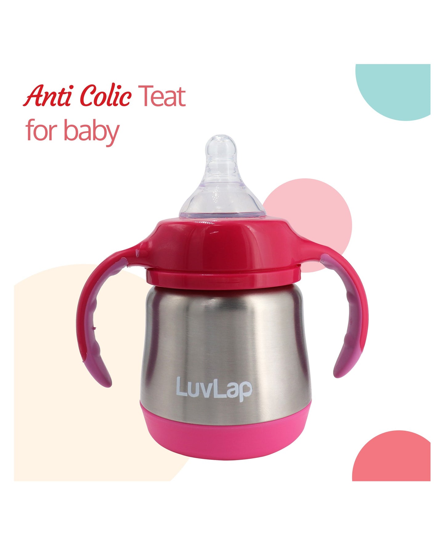 LuvLap 3 in 1 Steel Baby Bottle Cum Sipper Made Of SS304 Steel Rust Free Stainless Steel Pink - 240 m