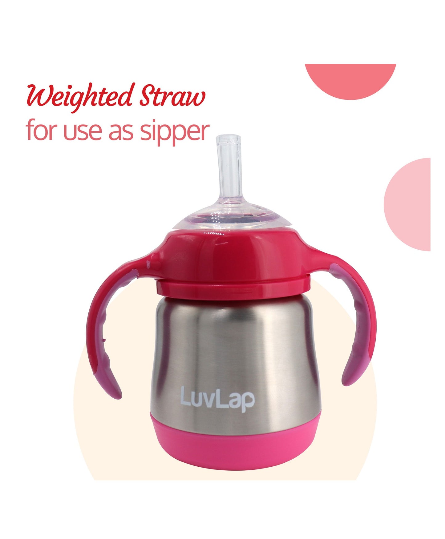 LuvLap 3 in 1 Steel Baby Bottle Cum Sipper Made Of SS304 Steel Rust Free Stainless Steel Pink - 240 m