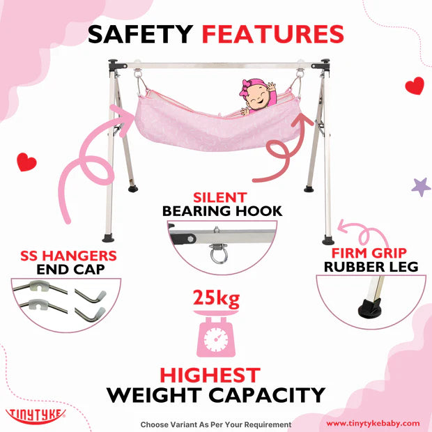 TinyTyke- Manual Baby Cradle Square Pipe - Semi Foldable
