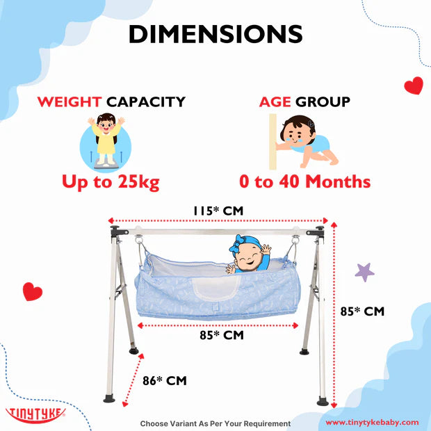 TinyTyke- Manual Baby Cradle Square Pipe - Semi Foldable