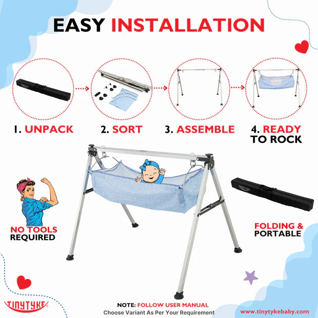 TinyTyke- Manual Baby Cradle Square Pipe - Semi Foldable