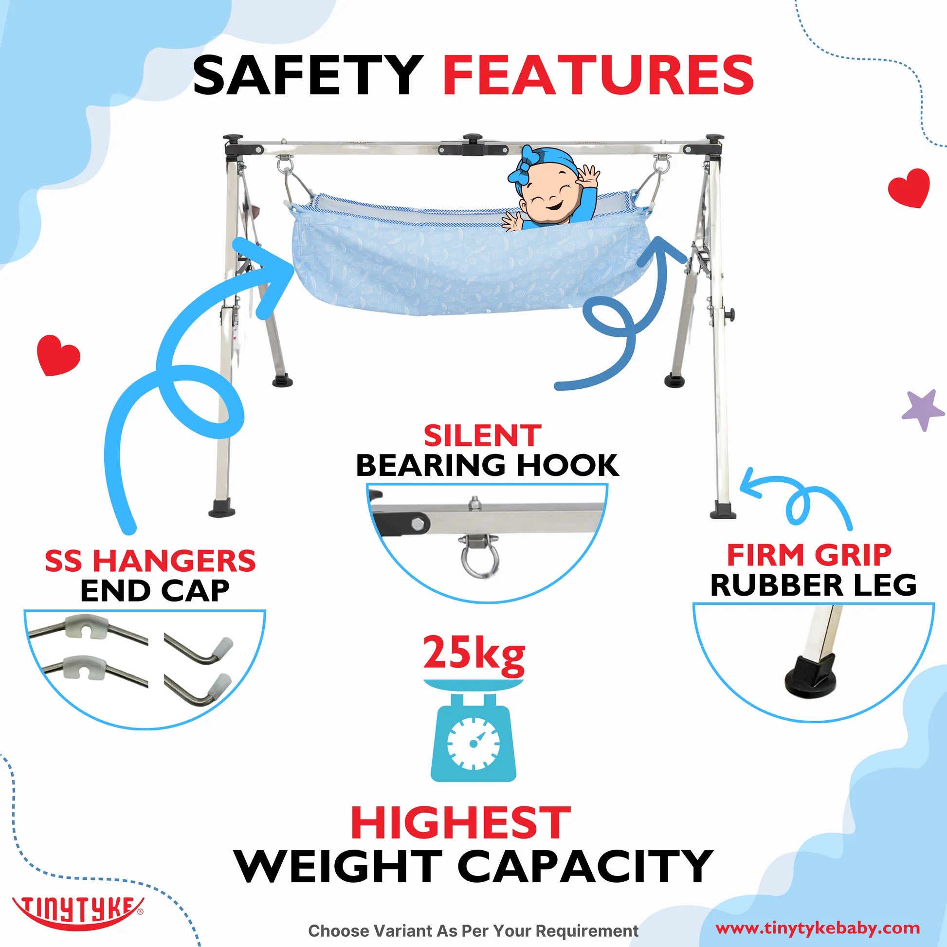 TinyTyke- Manual Baby Cradle Square Pipe - Fully Foldable