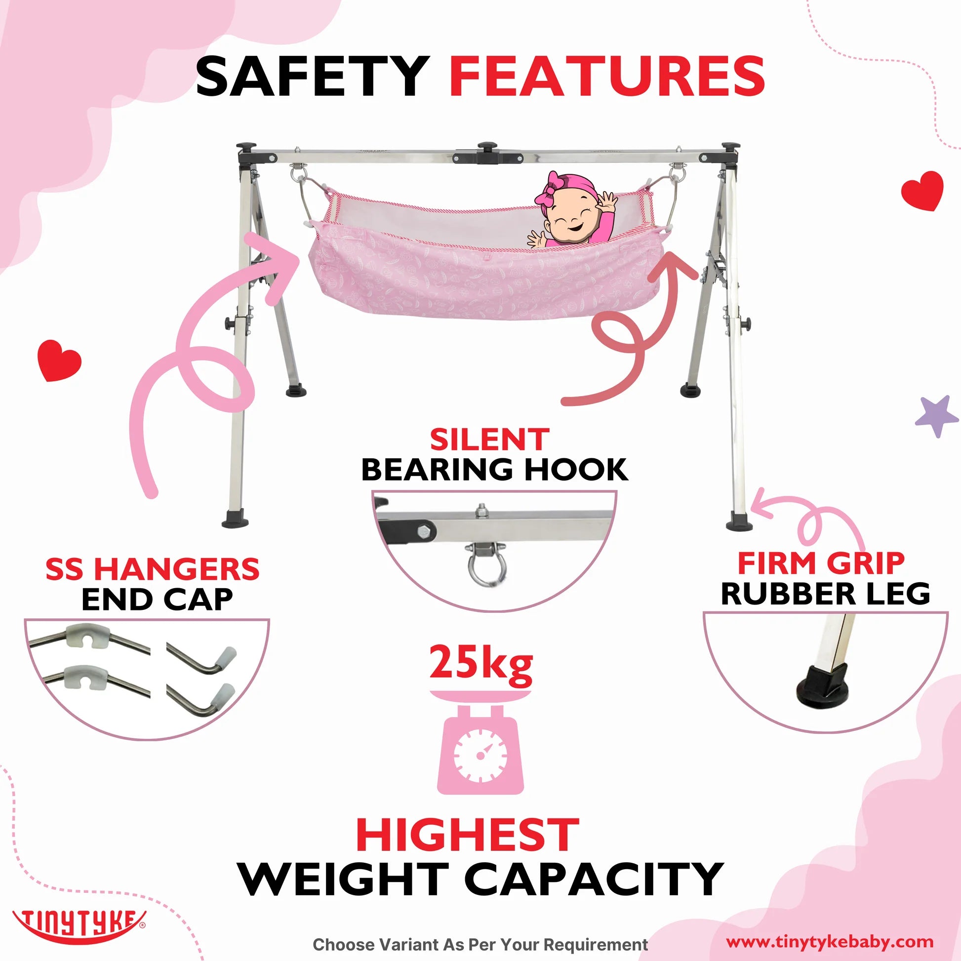TinyTyke- Manual Baby Cradle Square Pipe - Fully Foldable