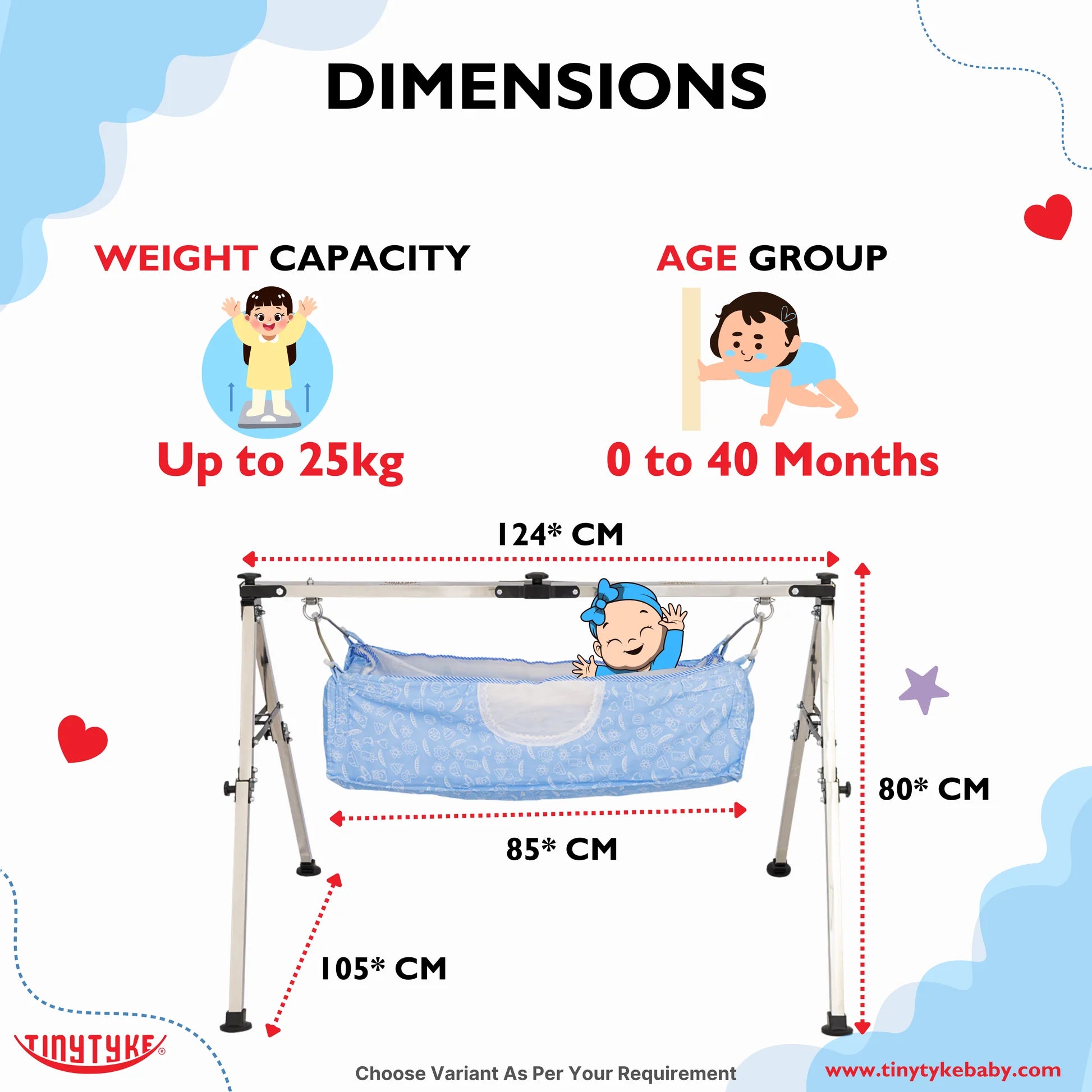 TinyTyke- Manual Baby Cradle Square Pipe - Fully Foldable