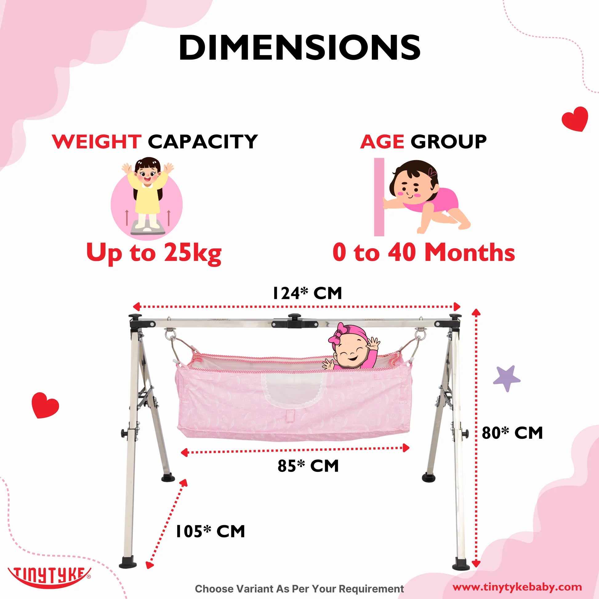 TinyTyke- Manual Baby Cradle Square Pipe - Fully Foldable