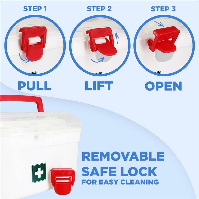 MILTON Plastic Medicine Box, First Aid Box, Detachable Tray with Handle, Emergency Indoor Outdoor Medical Utility Cabinet Organizer, Transparent, Portable & Lockable Container, White