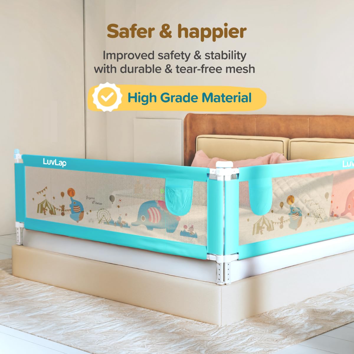 Luvlap Comfy Baby Bed Rail Guard (180cmx72cm), Bed Rails for Baby & Toddler Safety, Portable, Adjustable Height, Single Side Bed Rail,