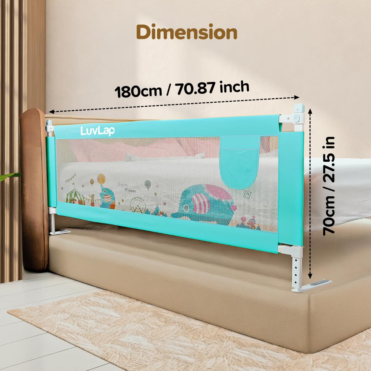 Luvlap Comfy Baby Bed Rail Guard (180cmx72cm), Bed Rails for Baby & Toddler Safety, Portable, Adjustable Height, Single Side Bed Rail,
