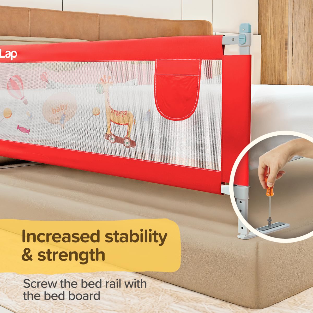 Luvlap Comfy Baby Bed Rail Guard (180cmx72cm), Bed Rails for Baby & Toddler Safety, Portable, Adjustable Height, Single Side Bed Rail,