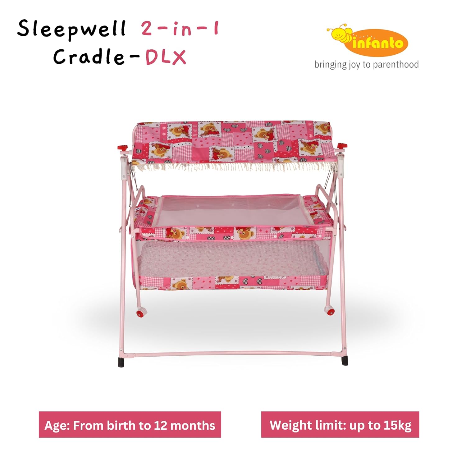 INFANTO 2 in 1 Sleepwell Baby Cradle-DELUXE (Print may vary) CC31 DLX