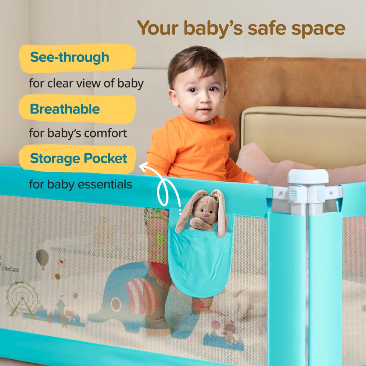 Luvlap Comfy Baby Bed Rail Guard (180cmx72cm), Bed Rails for Baby & Toddler Safety, Portable, Adjustable Height, Single Side Bed Rail,