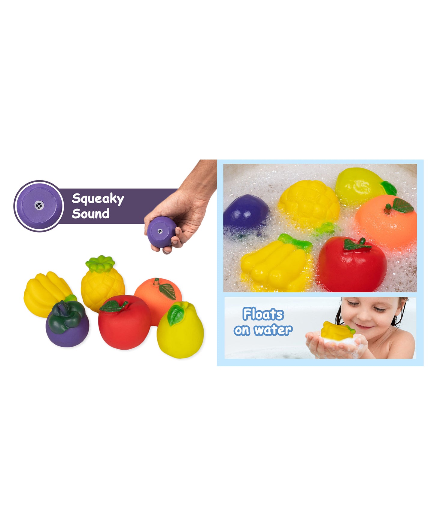 Ratnas Squeaky Toys Fruits 6 Pieces - (Colors & Fruits May Vary)
