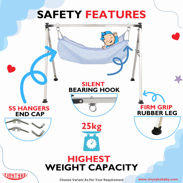 TinyTyke- Manual Baby Cradle Square Pipe - Semi Foldable