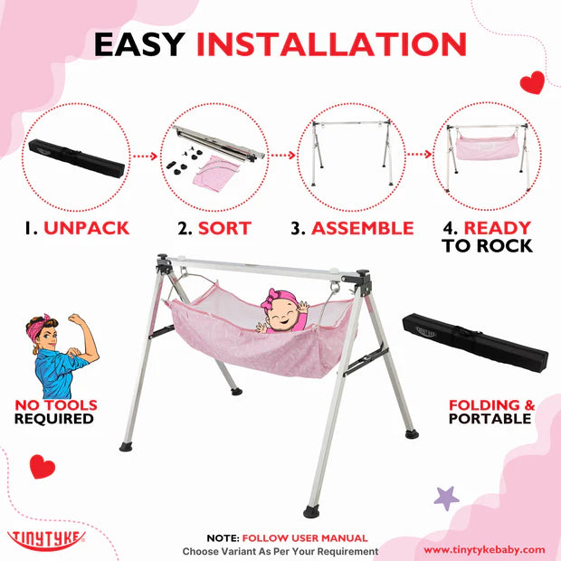 TinyTyke- Manual Baby Cradle Square Pipe - Semi Foldable