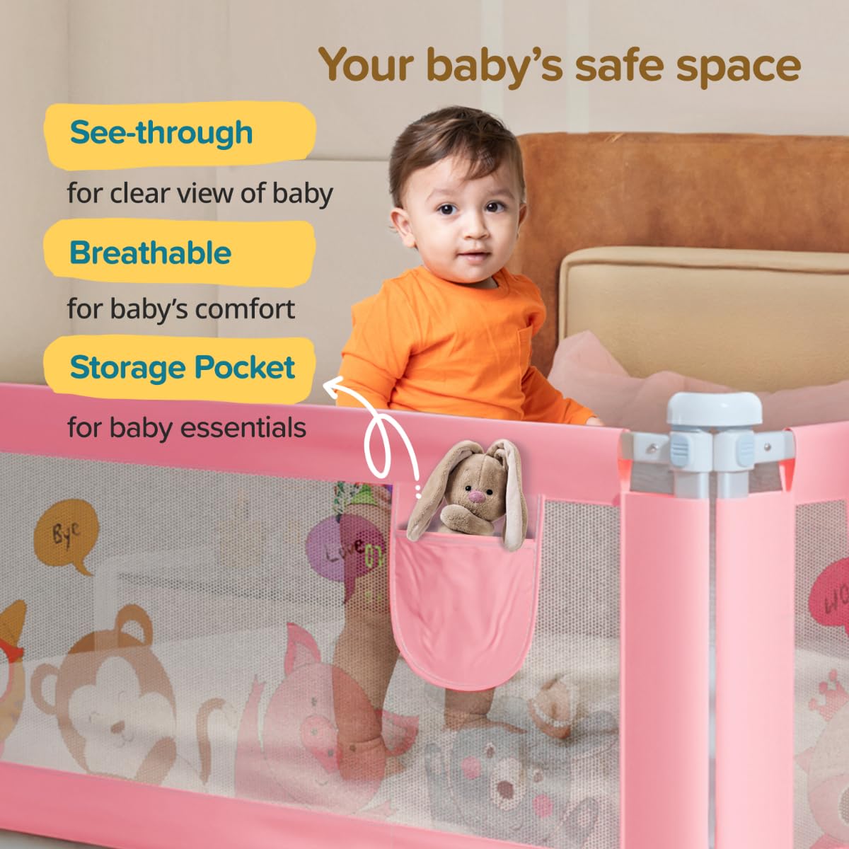 Luvlap Comfy Baby Bed Rail Guard (180cmx72cm), Bed Rails for Baby & Toddler Safety, Portable, Adjustable Height, Single Side Bed Rail,