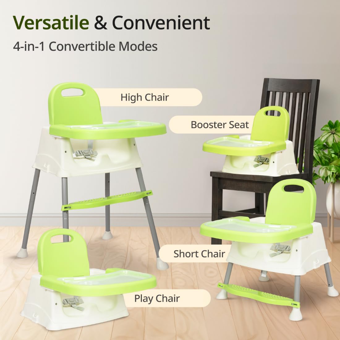 LuvLap 4 in 1 Convertible Baby High Chair with footrest, Convertible to High Chair, Low Chair, &Booster Seat,Certified as per European Standard,essential for baby feeding