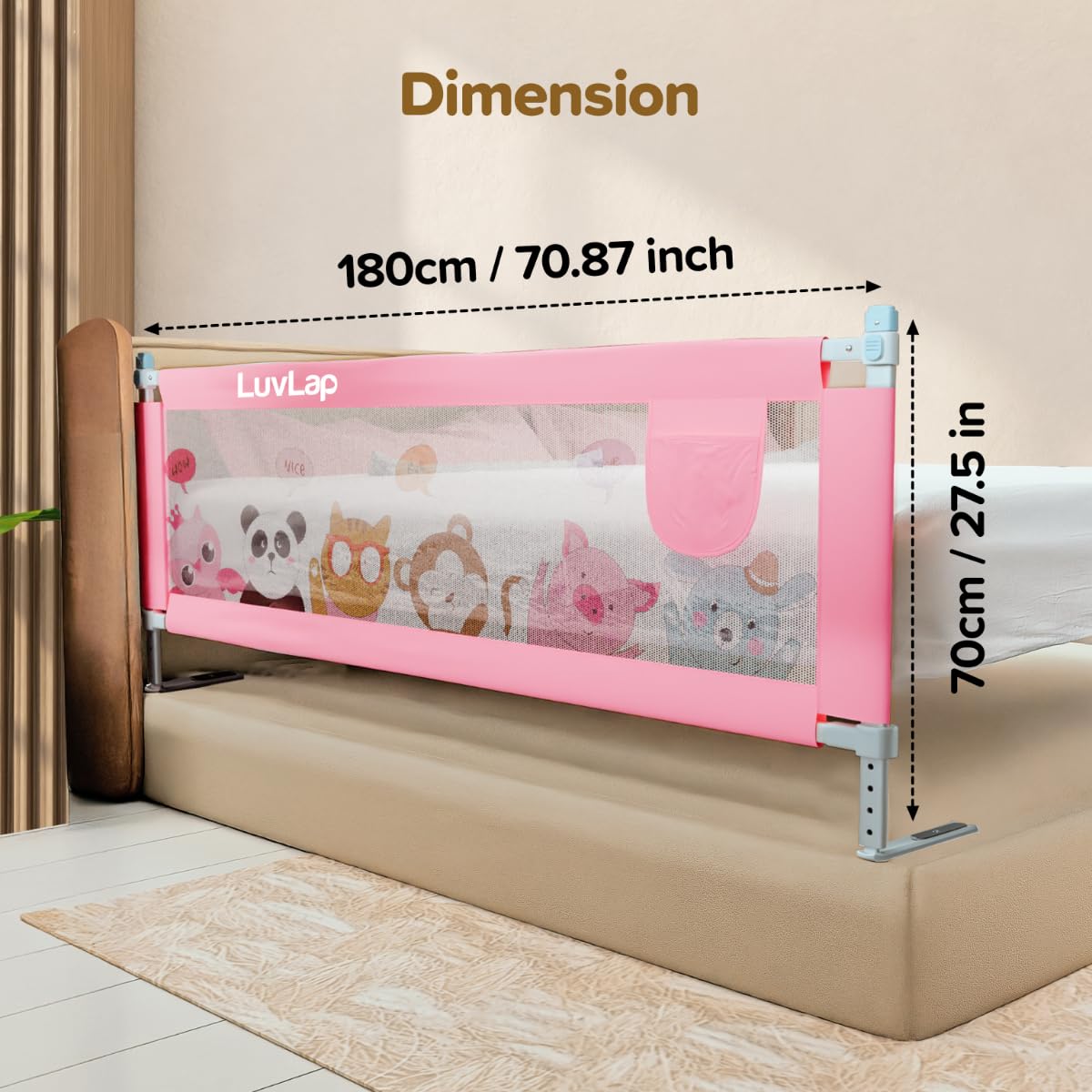 Luvlap Comfy Baby Bed Rail Guard (180cmx72cm), Bed Rails for Baby & Toddler Safety, Portable, Adjustable Height, Single Side Bed Rail,