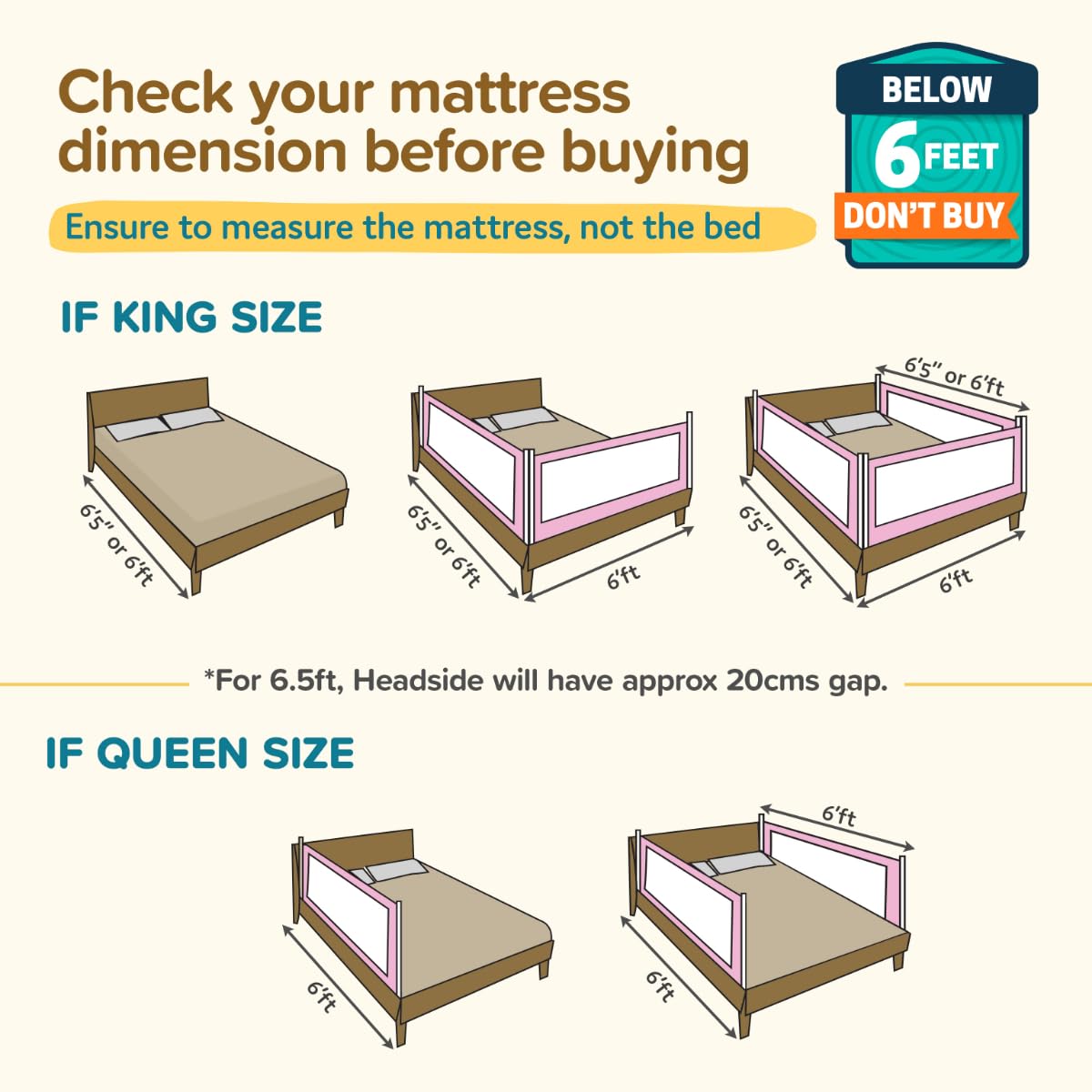 Luvlap Comfy Baby Bed Rail Guard (180cmx72cm), Bed Rails for Baby & Toddler Safety, Portable, Adjustable Height, Single Side Bed Rail,