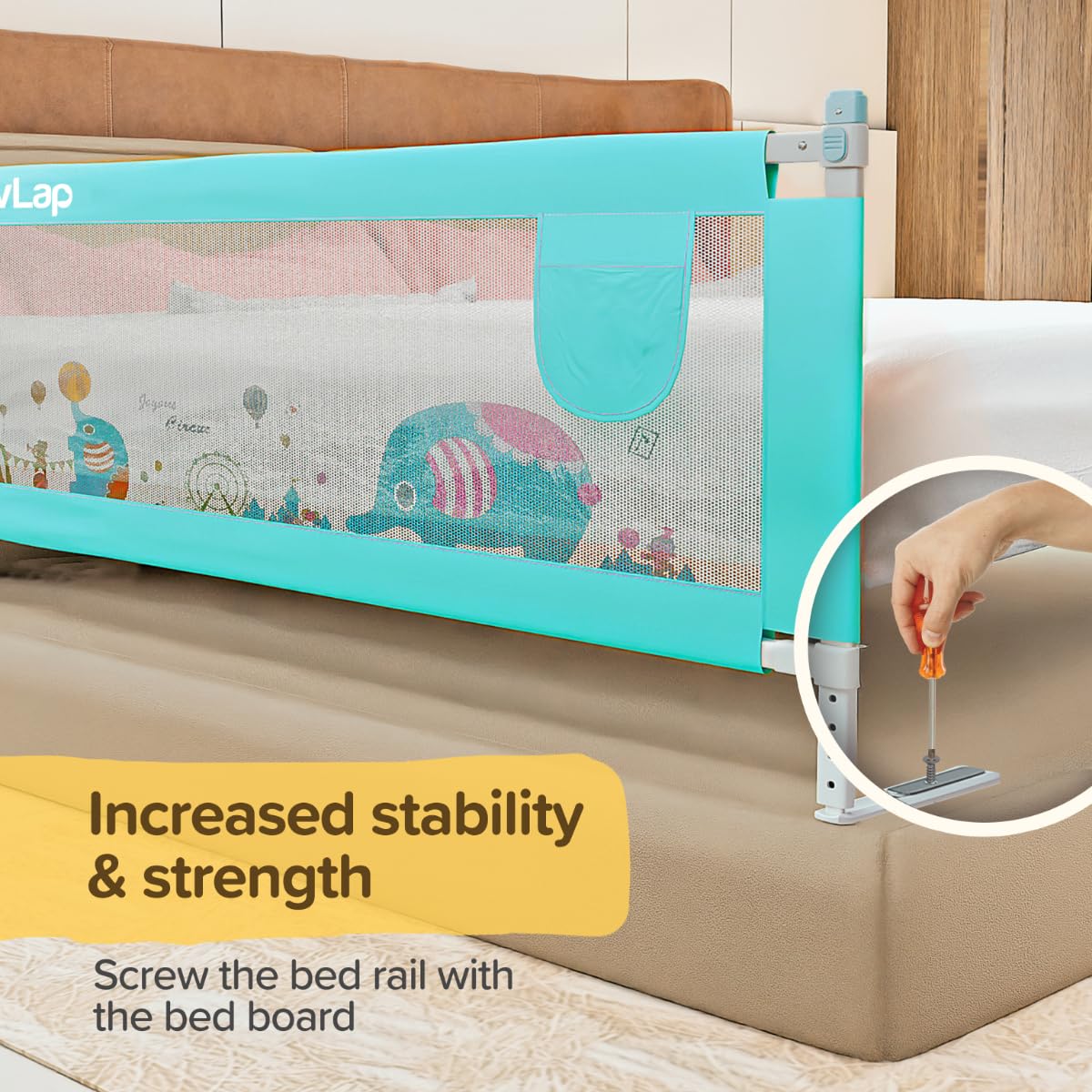Luvlap Comfy Baby Bed Rail Guard (180cmx72cm), Bed Rails for Baby & Toddler Safety, Portable, Adjustable Height, Single Side Bed Rail,