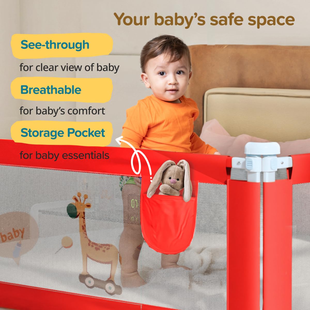 Luvlap Comfy Baby Bed Rail Guard (180cmx72cm), Bed Rails for Baby & Toddler Safety, Portable, Adjustable Height, Single Side Bed Rail,