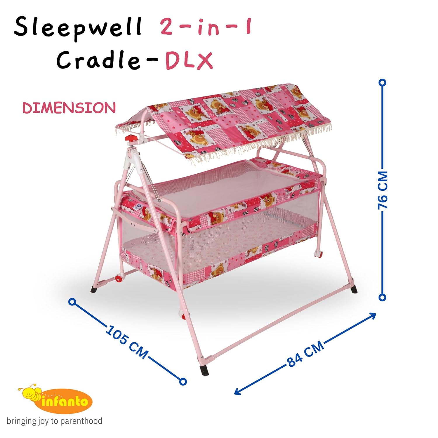 INFANTO 2 in 1 Sleepwell Baby Cradle-DELUXE (Print may vary) CC31 DLX