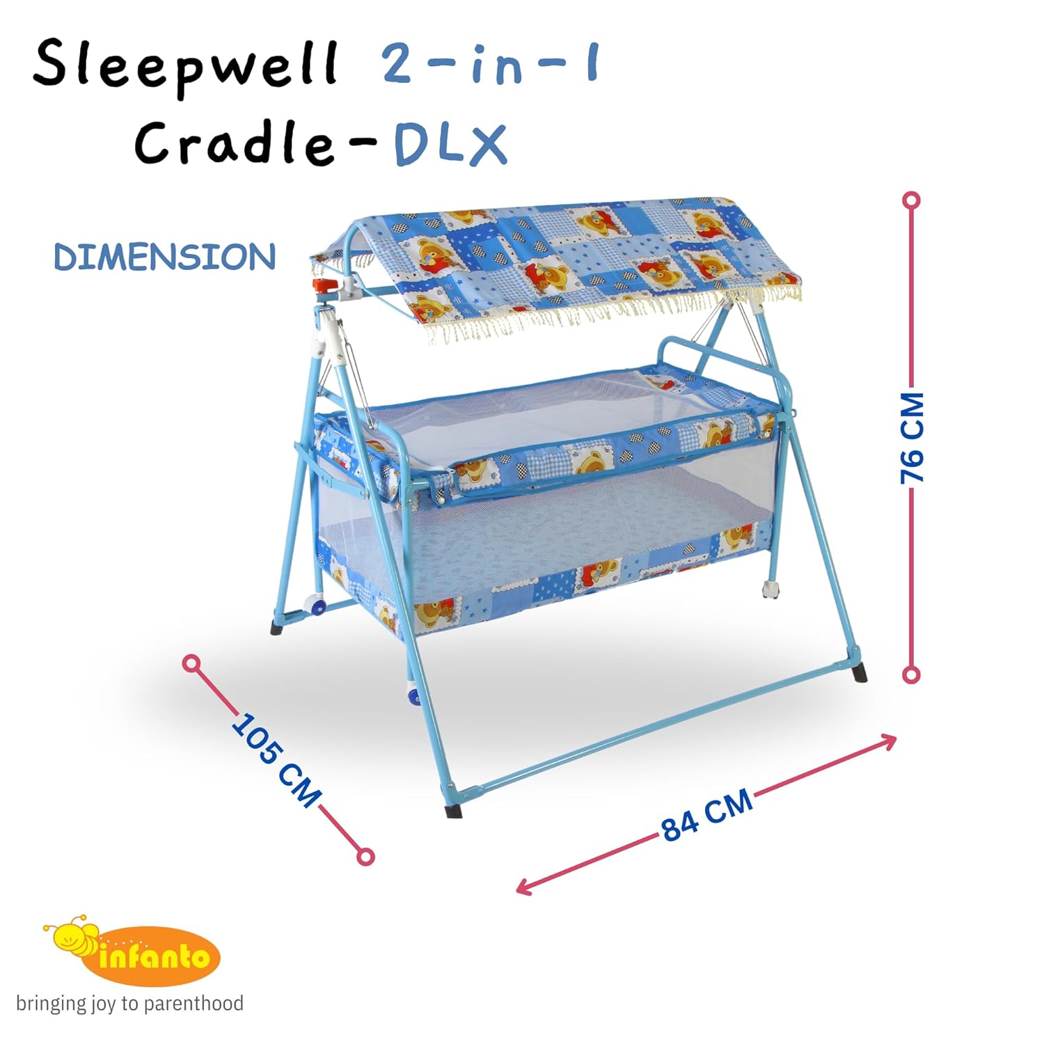 INFANTO 2 in 1 Sleepwell Baby Cradle-DELUXE (Print may vary) CC31 DLX