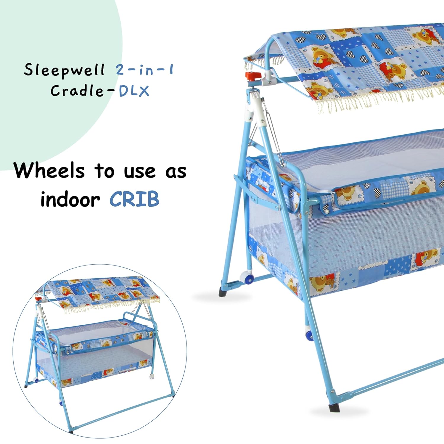 INFANTO 2 in 1 Sleepwell Baby Cradle-DELUXE (Print may vary) CC31 DLX