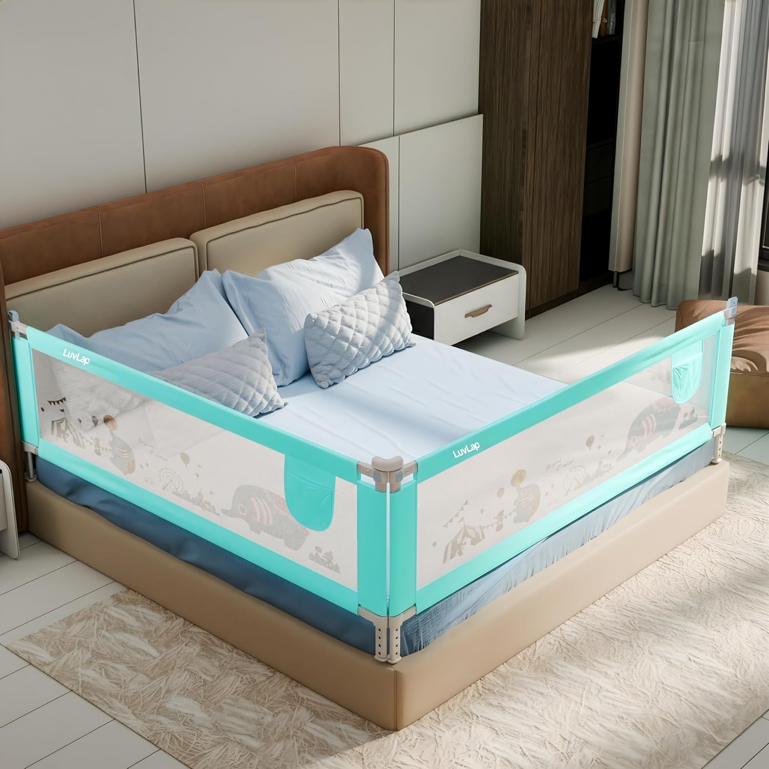 Luvlap Comfy Baby Bed Rail Guard (180cmx72cm), Bed Rails for Baby & Toddler Safety, Portable, Adjustable Height, Single Side Bed Rail,